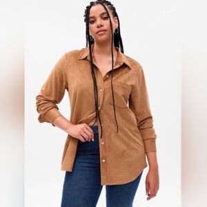 GAP Women's Faux Suede Camel Tan Button Down Boyfriend Shirt Small S